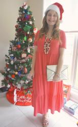 What I Wore For Christmas: Coral Dresses and Gold Clutch | Weekday Wear Link Up