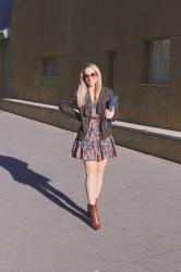 Winter Style: Floral Mini Dress + Square Toed Booties