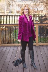 Feeling the Magic in a Velvet Magenta Double Breasted Blazer