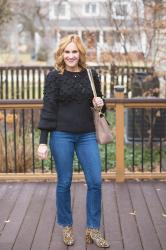 Classic Crop Flare Chic in a Blouson Sleeve Sweater