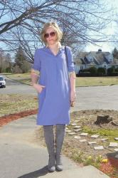 Two ways of layering a shirt dress