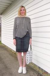 Casual Wear: Striped Top & Denim Skirt