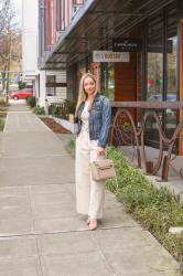 Transitional Style: Wide Leg Pants + Pointelle Striped Sweater