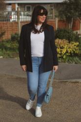  Pearl Embellished Jeans with Pearl Patent Slingbacks.