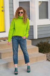Neon Green Sweater and Plaid Platforms.