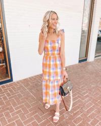 Plaid Tie Shoulder Dress