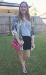 Black, White and Grey Outfits With Pink Crossbody Bag
