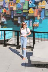 Spring Style: Puff Sleeve Crop Top + Distressed Jeans