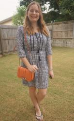 Blue Printed Dresses With Orange Small Love Crossbody Bag | Weekday Wear Link Up