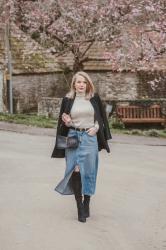 How To Dress Up A Denim Maxi Skirt With Boots