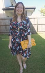 Printed Dresses and Mango Yellow Balenciaga Envelope Clutch