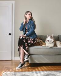 Sundress, Sneakers, Denim Jacket