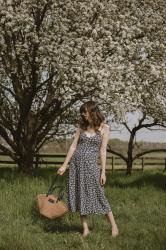 Sézane Floral Dress + Basket Bag Outfit