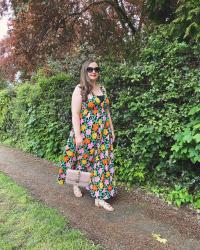 Retro Floral Print Maxi Dress Outfit