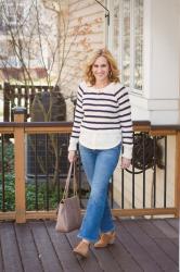 Classic Parisian Chic in a Striped Sweater and Crop Flare Jeans
