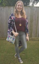 Autumn Florals With Grey Jeans and Converse