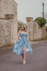 Blue Floral Midi Dress Outfit – Summer Dress Inspiration