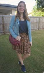 Leopard Print and Denim Outfits For Autumn With Magenta Marc Jacobs Bag