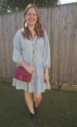 Denim: Blue Dresses, Ankle Boots and Magenta Edie Crossbody Bag