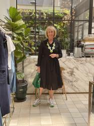 Black linen dress with Angela Caputi necklace