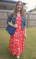 2 Ways to Wear: Orange Sherbet Zoe Tiered Maxi Dress in Geranium Print Pink