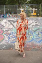 Orange and cream kaftan dress