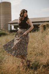 Floral Midi Skirt + Crochet Tank Outfit