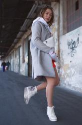 LONG COAT WITH HOODIE | STREETWEAR AGAIN | NEON MINI DRESS