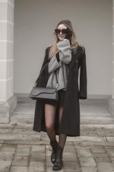 Wool coat & grey sweater 