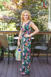 Sharing My Love of Tropical Prints in this Tie Shoulder Jumpsuit