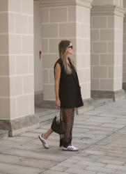 Black outfit with Adidas Samba