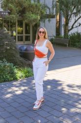 Two Ways to Style an Orange Belt Bag With Sneakers