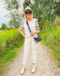 White Jeans Fall Outfit Then and Now