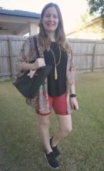 Red and Black Tee and Denim Outfits With Printed Cover Ups