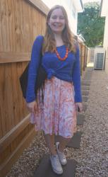 Blue Knits Over Tiered Sundresses With Converse and A Black Tote Bag