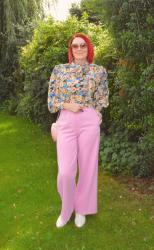 Floral Print Bow Blouse and Pink Trousers + Style With a Smile Link Up