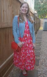 Tiered Dresses, Denim Jacket and Red Saddle Bag