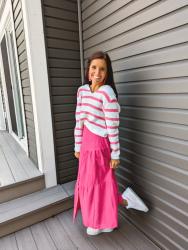 Pink Midi Skirt and Sweater Outfit