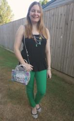 Colourful Jeans, Peplum Tops and Floral Painted Bag