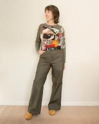 Olive Wide Leg Jeans Using Grasser 710