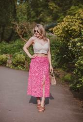 Pink Floral Skirt With A Crystal Top