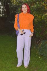 Orange Frill Blouse With Lilac Trousers + Style With a Smile Link Up