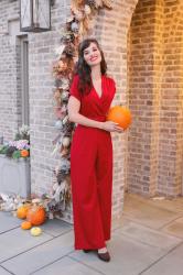 Retro-Stage Red Jumpsuit for Autumn