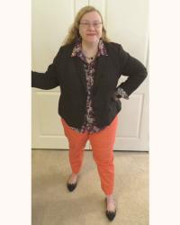 Fall/Halloween Work Outfit Idea: Black, Orange, Purple, and Burgundy Color Combination