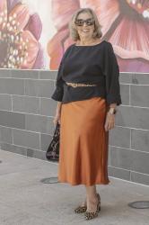 3 Attractive Midi Satin Skirt Outfit Ideas