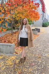 Holiday Outfit Idea: Flared Skirt + Leopard Booties