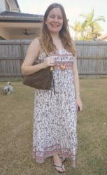 Printed Maxi Dresses And Suede Maxi Edie Bag