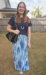 Printed Skirts and Metallic Tops With Falabella Bag