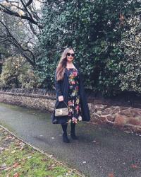 Botanical Floral Print Midi Dress Outfit