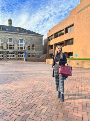 Holiday Outfit Idea: Plaid Pants + Lace Inset Sweater